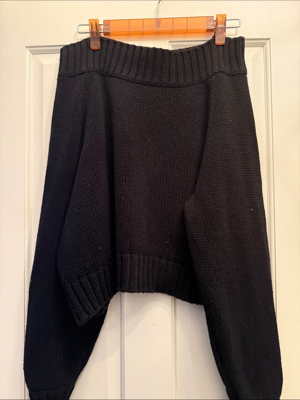 Carbon38 Black Off-Shoulder Ribbed-Knit Sweater
